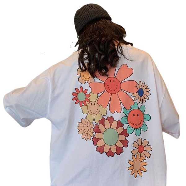 

t shirt large 230 jin fat mm small daisy short sleeve women's summer loose korean version 200 ins super fire half fashion, White