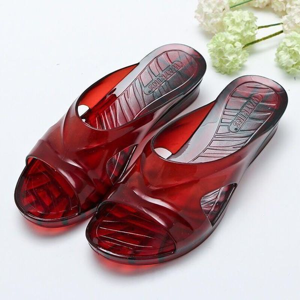 

crystal clear plastic non-slip pvc high heel slippers floor hollowed-out women shoes house heels sexy, Black