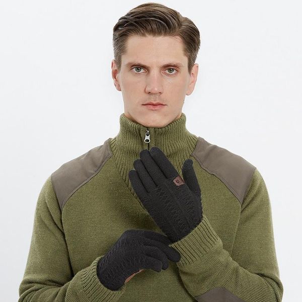 

winter warm knit touchscreen gloves men women elastic anti-slip for outdoor cycling casual business, Black