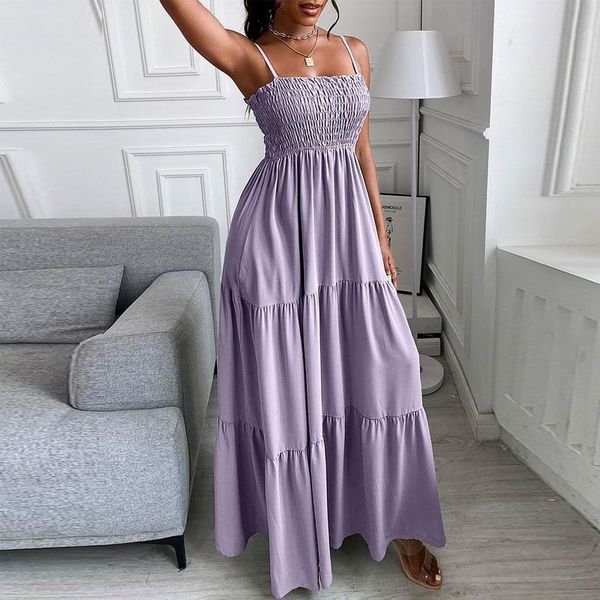 

casual dresses 2021 summer products solid color sling long dress, Black;gray