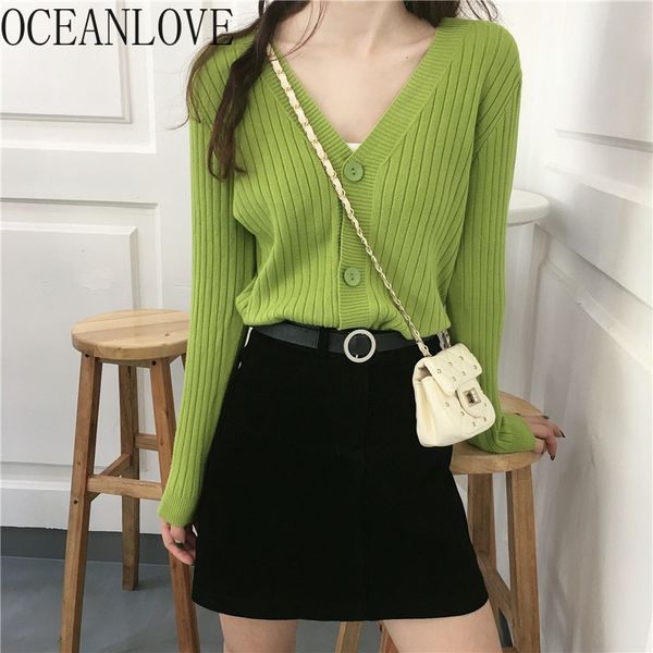 

v neck solid cardigans spring korean casual women sweaters chic all match ins fashion sueter mujer 14712 210415, White;black