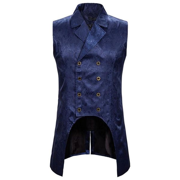

men's vests wine blue paisley jacquard long vest men double breasted lapel brocade waistcoat mens gothic steampunk sleeveless tailcoat, Black;white