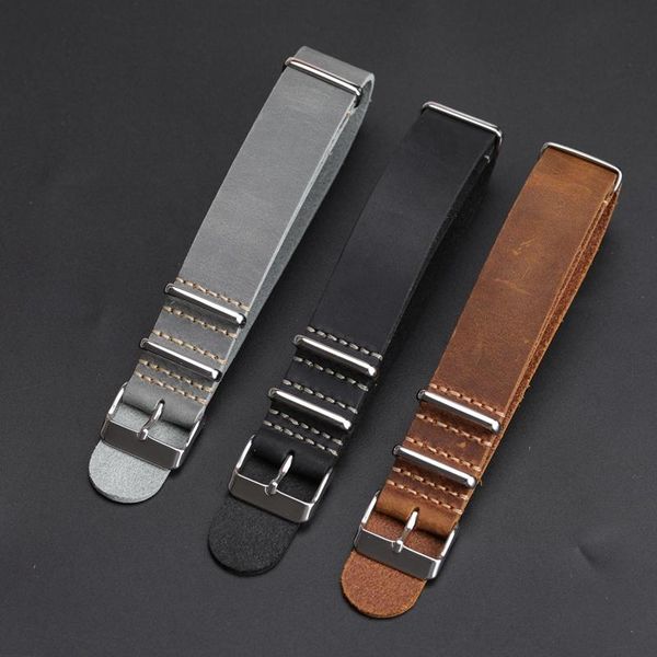 

watch bands handmade 18 20 22 24mm nato leather watchband, g10 layer cowhide soft bracelet, retro style, Black;brown