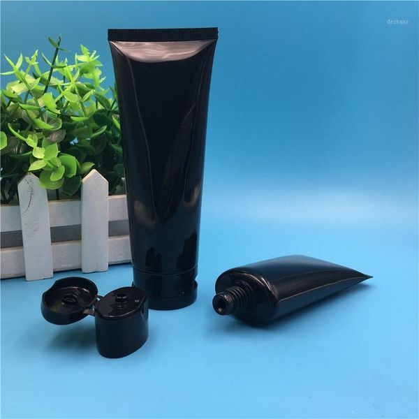 

ml 100 empty black plastic tube flip cap bottles male man cosmetic containers packaging 15 pcs storage & jars1