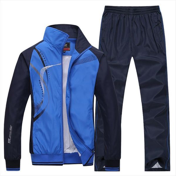 

spring autumn sets long sleeve men tracksuit leisure sportswear suit fashion 2 pieces jacket pants male sports clothing, Gray