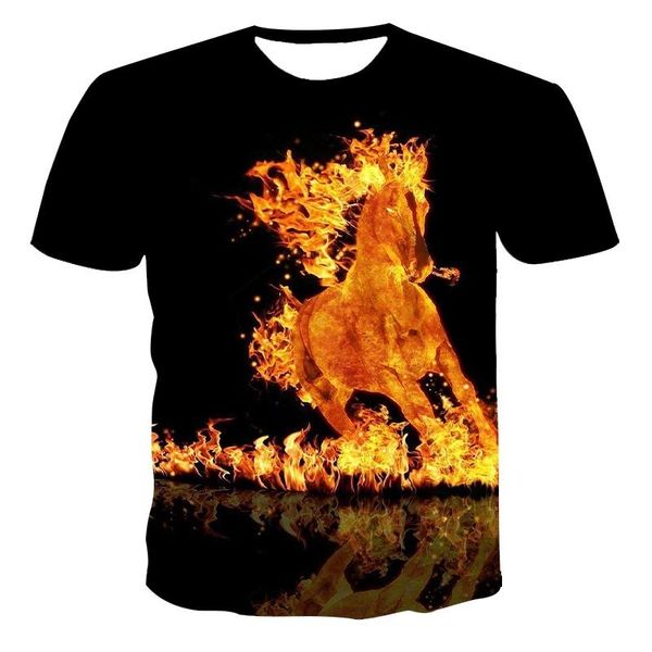 

summer t-shirt 3d fire horse design casual short-sleeved o-neck shirt fashion street men's and women's h t-shirts, White;black