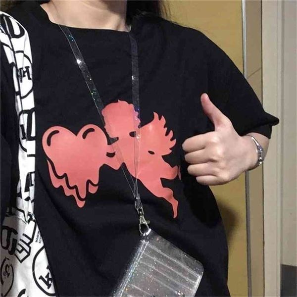 

angel hugs hearcute print t-shirt street style basic tees summer cotton vintage gothic hipster outdoor tshirt 210512, White