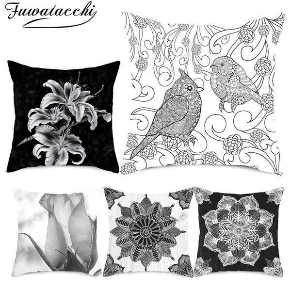 

fuwatacchi gray white flower cushion cover sketches floral picture throw pillowcases for home sofa car decorative pillow covers cushion/deco