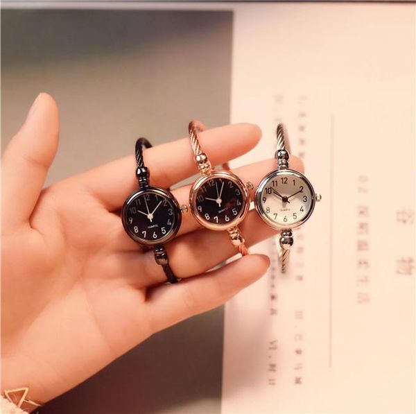 

unique women bracelet watch little smooth dial luxury silver slim strap korean retro art female clock quartz gift hour wristwatches, Slivery;brown