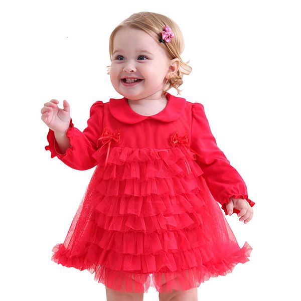 

toddler girl's casual red dress cute lace layer snap crotch ruffle vestido+flower hairband 1st outfits princess dresses for baby 1027, Red;yellow