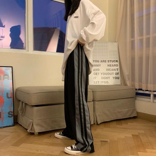 

straight causal sweatpants women autumn winter korean ins loose fashion long capris high waist black wide leg pants hipster women's &, Black;white
