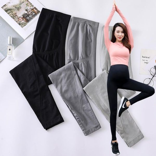 

maternity bottoms sports pants cotton high waist belly skinny thin elastic leggings for pregnant outer wear lift trousers autumn winter, White