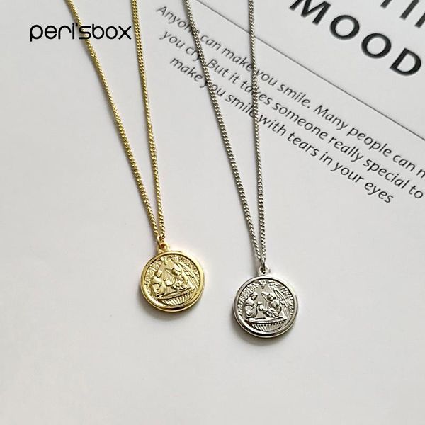 

pendant necklaces peri'sbox chic gold birth baptism coin necklace round medallion circle portrait simple jewelry, Silver