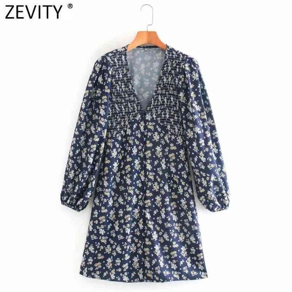 

women vintage v neck elastic flower print a line mini dress femme pleats puff sleeve casual slim vestido cloth ds4665 210420, Black;gray