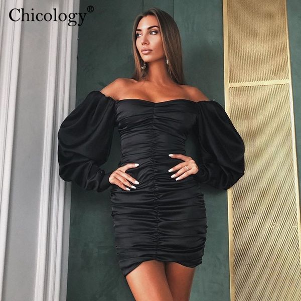 

2021chicology off shoulder long sleeve elegant lady mini dress 2021 autumn winter party club bodycon christmas birthday clothes, Black;gray