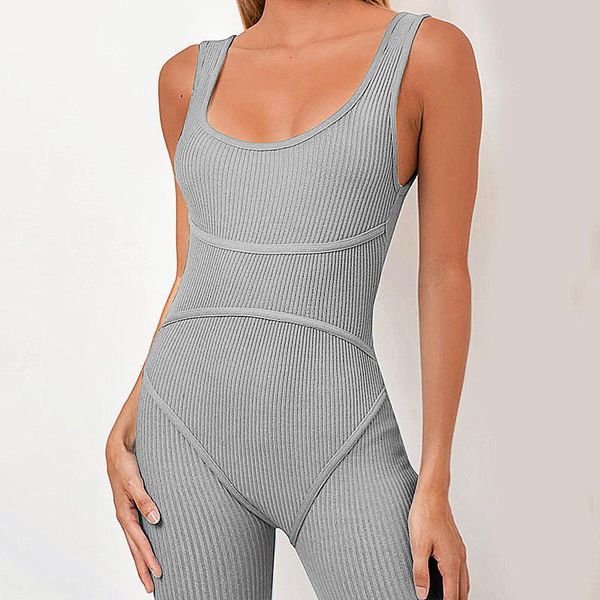 

women's jumpsuits & rompers 2021 summer women jumpsuit streetwear skinny bodycon sleeveless sport solid knitted jumsuits romper playsui, Black;white
