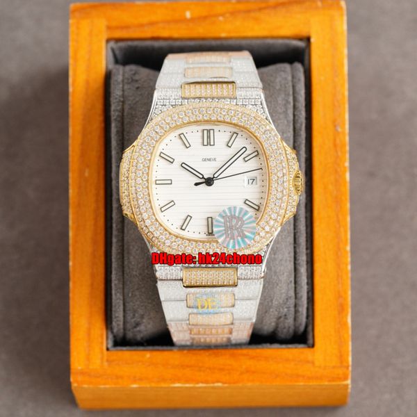 

10 styles watches rrf 40mm nautilus 5711 full diamonds cal.324 automatic mens watch white dial 18k gold two-tone bracelet gents sports wrist, Slivery;brown