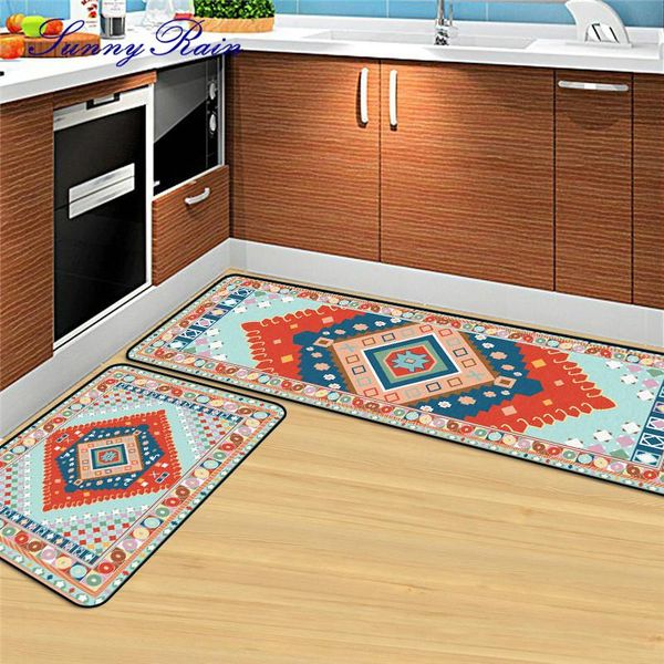 

sunnyrain 1-piece/2-pieces printed fleece bohemia bathroom area rugs christmas and carpets for kitchen