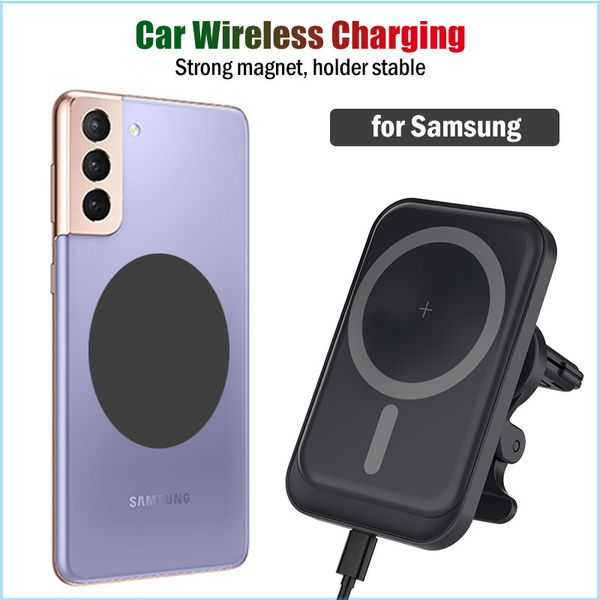 

15w fast magnetic wireless charging for samsung galaxy s8 s9 s10 s20 s21 ultra plus+5g car charger stand magnet sticker case