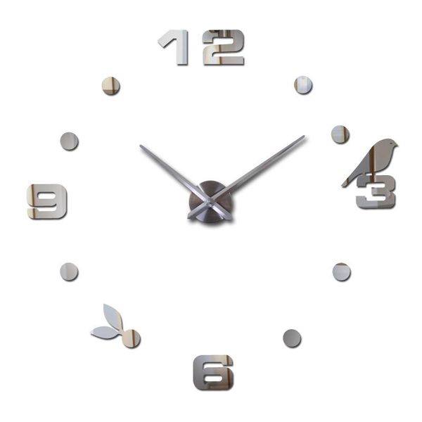 

wall clocks arabic numerals bird dots round modern diy frameless 3d large mirror effect clock oversized home decoration living room off