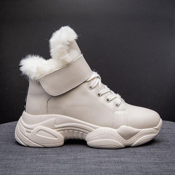 

boots snow female 2021 warm white shoes plus velvet thick cotton ladies fur combat for women, Black