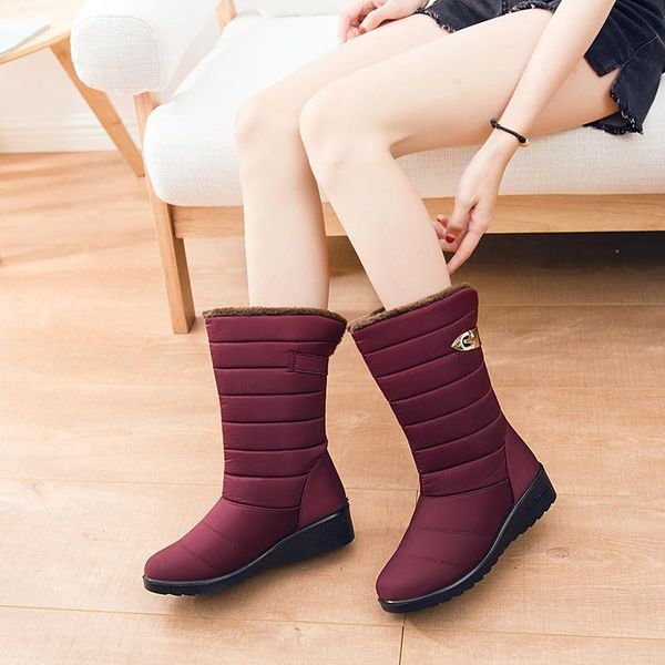 

boots nice waterproof mid-calf women&s warm winter shoes women wedges snow slip on, Black