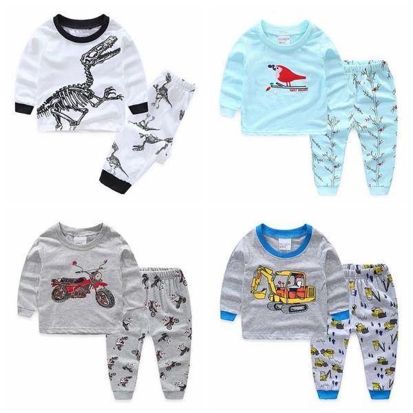 

pajamas spring cartoon kids set baby long sleeve pyjamas toddlers girls boy clothes sleepwear homewear children nightwear, Blue;red
