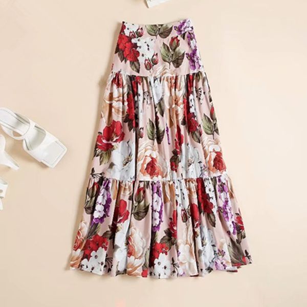 

skirts european and american women's wear summer style peony flower print fashion pleated skirts 8yu7, Black
