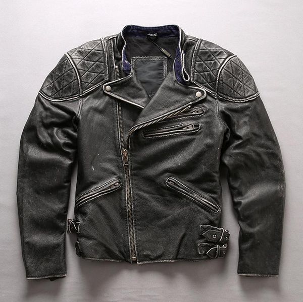 

men's leather & faux fashion skulls genuine men vintage black motorcycle biker cowskin punk slim fit real jacket