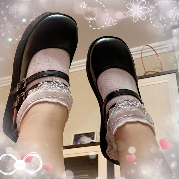 

dress shoes ribetrini big size 43 cute summer platform for girls buckle marry janes lolita thick bottom gothic women's pumps iuri, Black