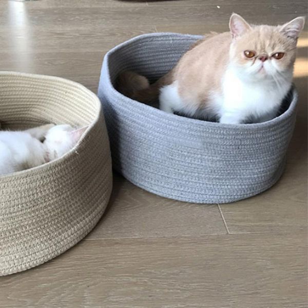 

cat beds & furniture 1pc universal round bed basket nest cotton rope woven warm pet sleeping house scratching mat pad supplies