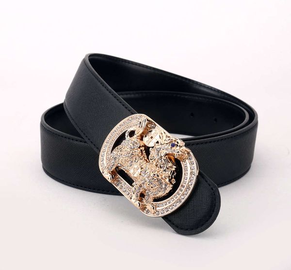 

with diamond belt with drill animal design button smooth buckle leather belt fashion leisure, Black;brown