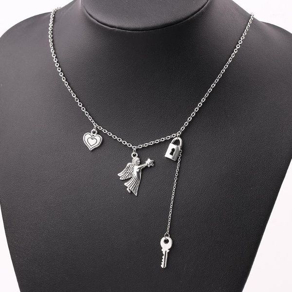 

pendant necklaces 2021 heart angel key lock necklace creative harajuku style for women rock jewelry1, Silver