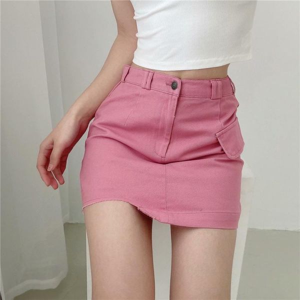 

skirts spring and summer street fashion all-match high-waist denim skirt women, solid color washed thin half women, Black