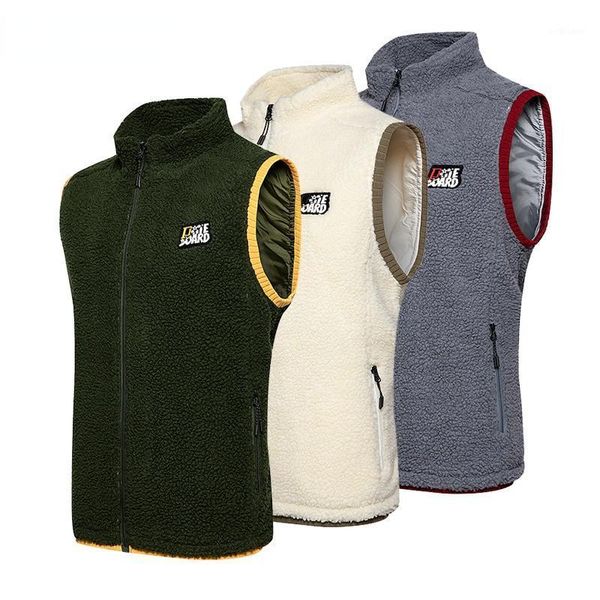 

men's vests men fleece vest warm zip casual waistcoat male autumn winter sleeveless jacket outdoor climbing hiking gilets coat, Black;white