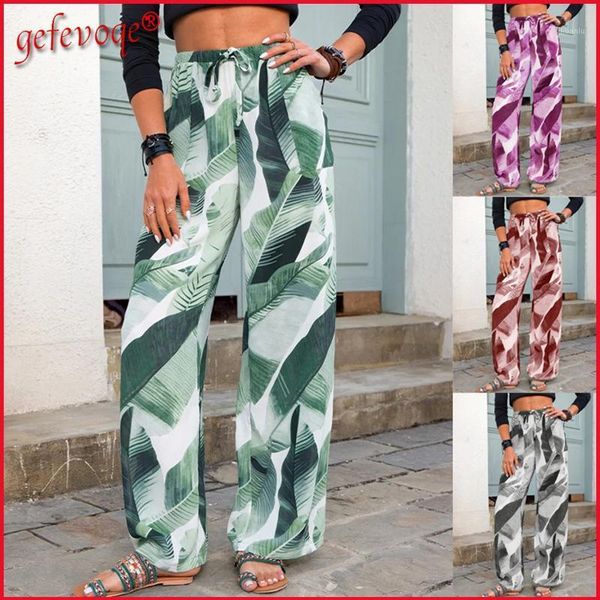 

women's pants & capris summer wide leg women casual high waist 2021 fashion loose streetwear harajuku print beach long trousers femme, Black;white