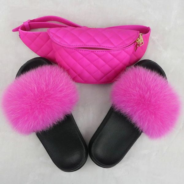 

slippers ladies waist bag pvc jelly fanny pack women fluffy fur slipper slides set furry sandals purse chest matching, Black
