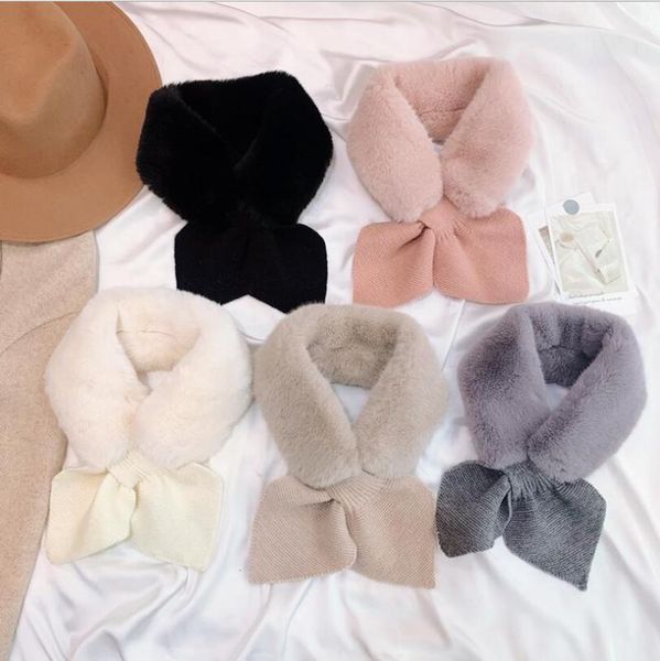 

rompers soft plush baby girl bow scarf winter faux fur cold-proof collar children neck warmer toddler boys scarves outdoor neckerchief, Blue