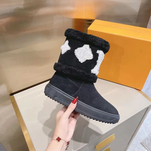 

luxury designer fashion boots fur integrated snow women's ankle motorcyclist australian platform winter sneakers, Black