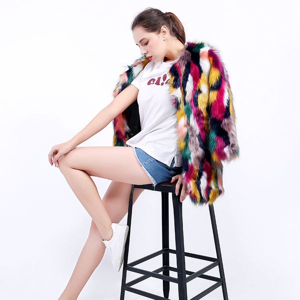 

european and american new ladies faux fur coats fox furs winter long coat camouflage, Black