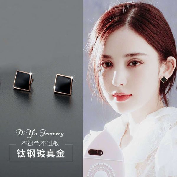 

titanium rose ears atmospheric simplicity black earrings female