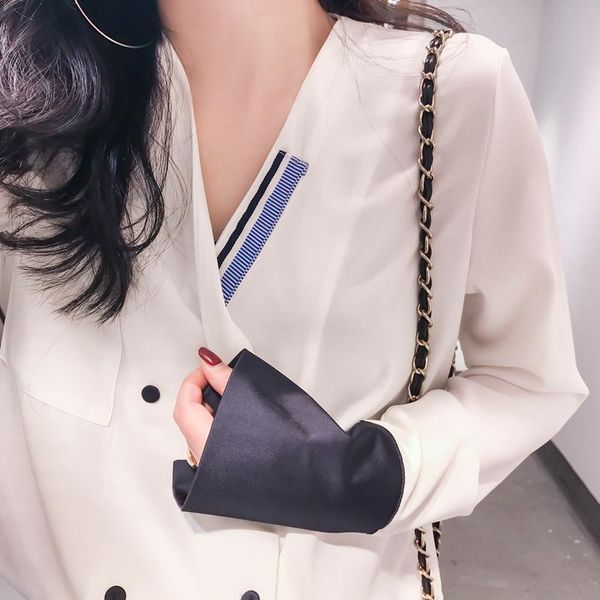 

arrival women solid patchwork v-neck chiffon blouse office lady elegance long sleeve white shirts korean style t0 women's blouses &