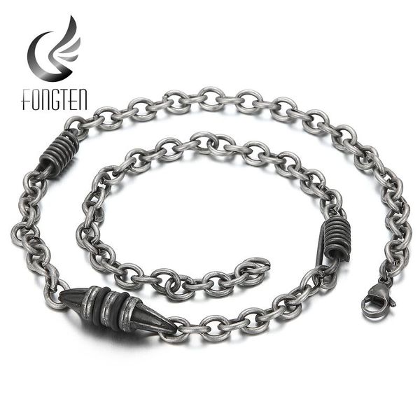 

chains fongten vintage viking round link chain charm necklace matte black stainless steel long trendy fashion jewelry, Silver