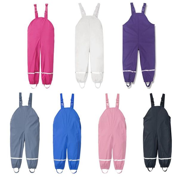 

windproof waterproof kids overalls rain pants adjustable strap jumpsuit boys girls trousers long children clothes jumpsuits, Blue
