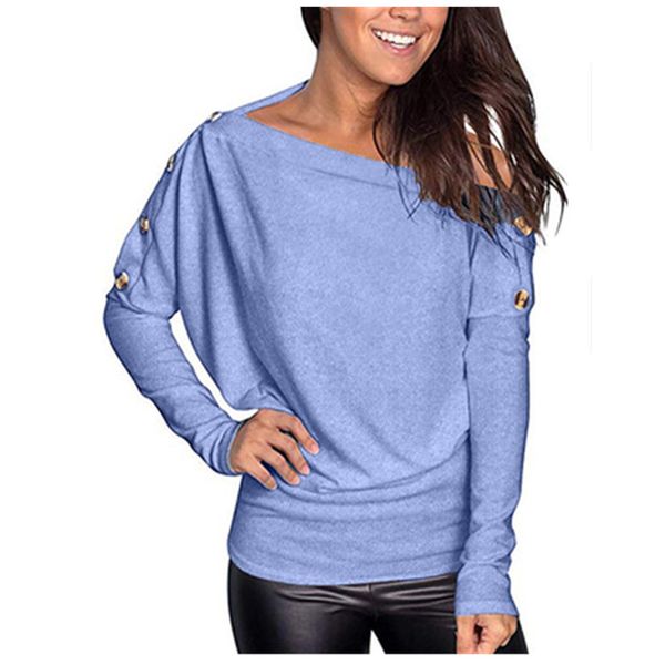 

womens boat collar tee t-shirts fashion trend casual one shoulder long sleeve tees designer female summer buttons loose tshirt, White