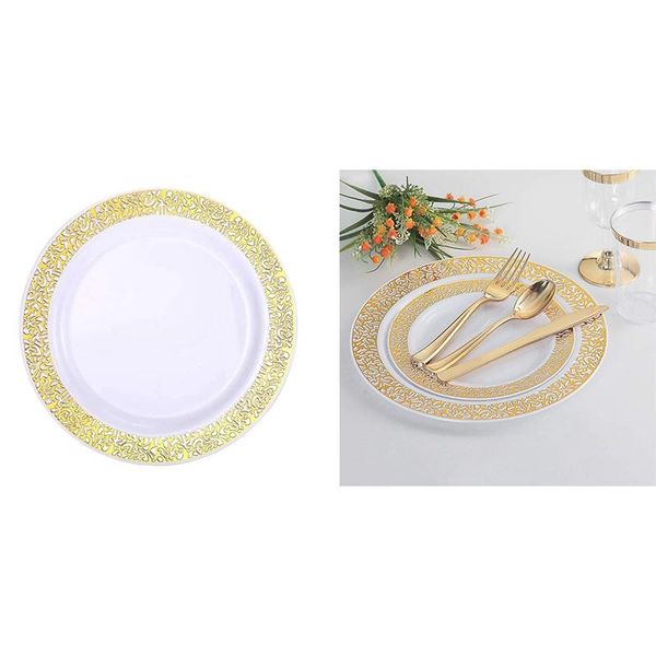 

dishes & plates gold disposable party home supplie plastic lace salad / dessert