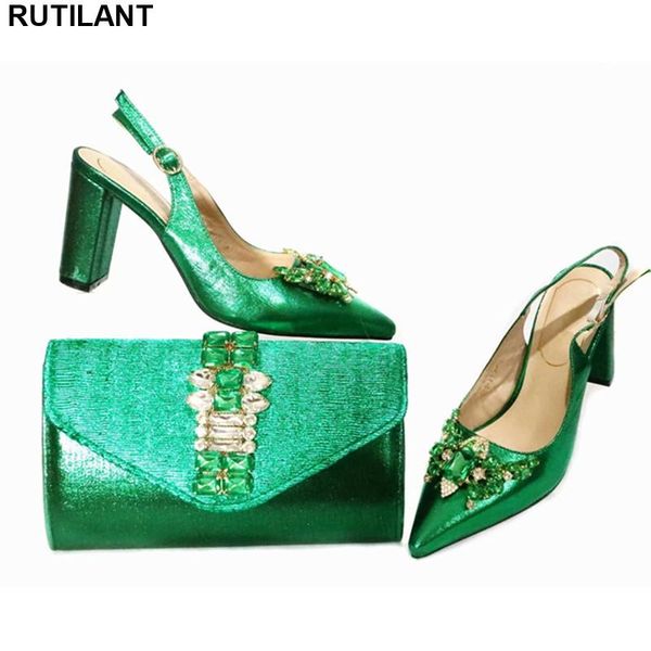 

dress shoes latest design african women wedding and bag set with rhinestone italian shoe for party in high quality, Black