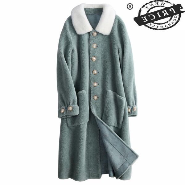 

women's fur & faux coat real female winter natural mink collar jacket women clothes 2021 korean sheep shearing 100% wool hiver sdaaa6, Black