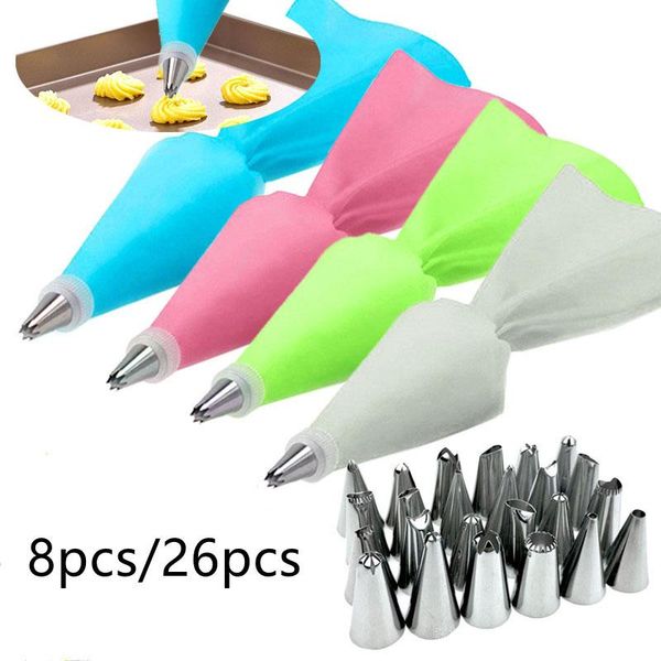 

baking & pastry tools 8pcs/26pcs cream decorating mouthpiece cake decoration tool cookie puff accessories food shaping