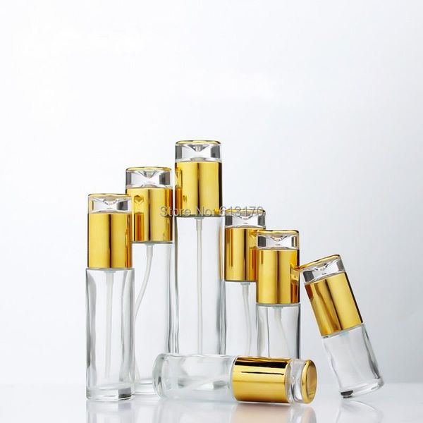 

storage bottles & jars 100ml,80ml,60ml,50ml,30ml clear glass lotion pump bottle,gold cap,20g,30g,50g empty cream jar,cosmetic packing bottle